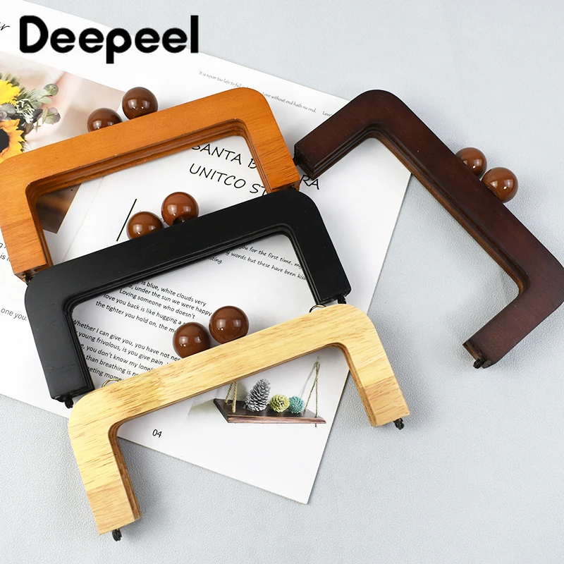 Deepeel 20*8cm New Wooden Bag Handle Purse Frame Closure Kiss Clasp Women Handbags Strap Woven-bag DIY Handmade Bags Accessories