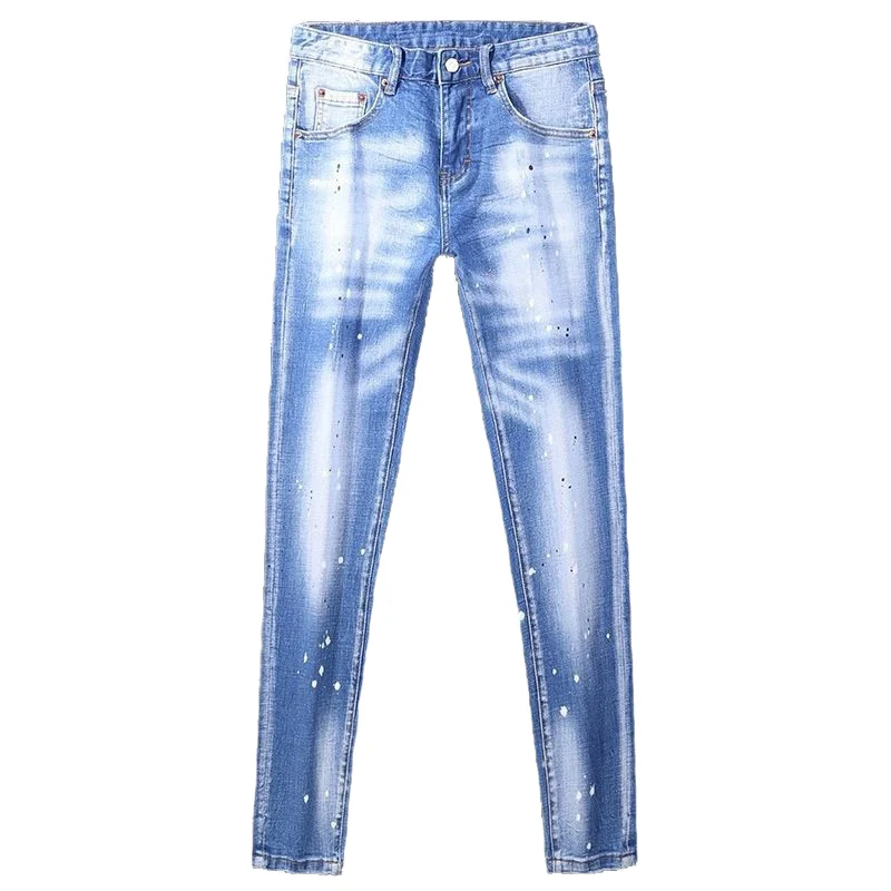 الشارع مصمم الأزياء الرجال الجينز الرجعية الضوء الأزرق تمتد سليم صالح رسمت ممزق الجينز الرجال Y2K خمر الدنيم السراويل Hombre