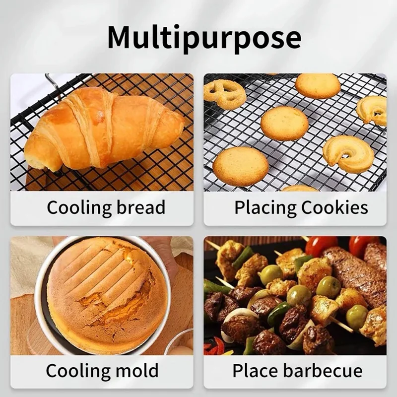 3Pcs Cake Cooling Rack, Black Carbon Steel Bread Drying Net, Baking Tool, Non Stick Cooling Net, Baking Tray, Net Rack