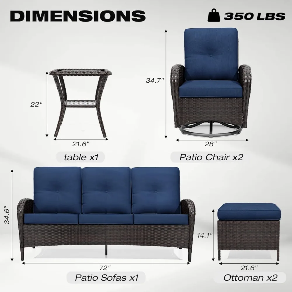 طقم كراسي هزازة دوارة خارجية مكون من أربع قطع، بما في ذلك طاولة برازير، ومجموعة أثاث فناء الروطان