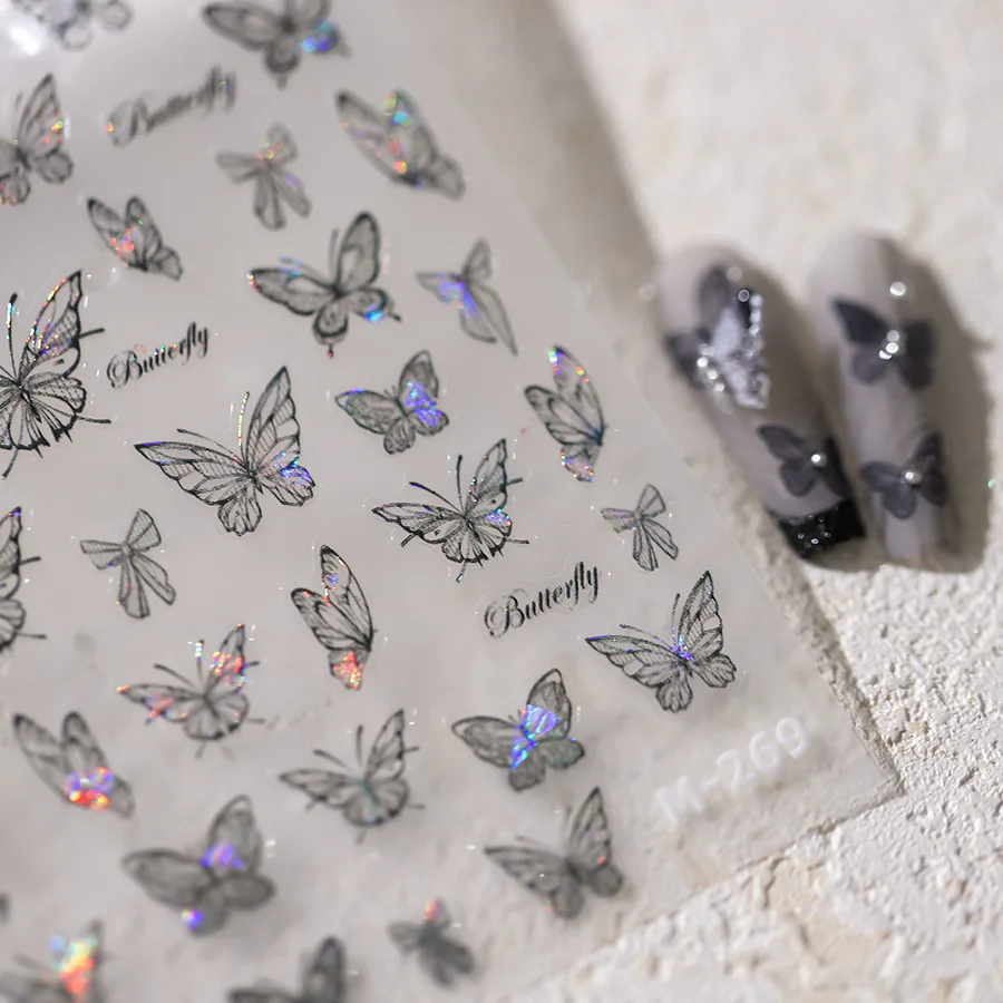 Shinny Black Dark Butterfly Nail Stickers Shell di alta qualità Light Design adesivi decorazione per unghie