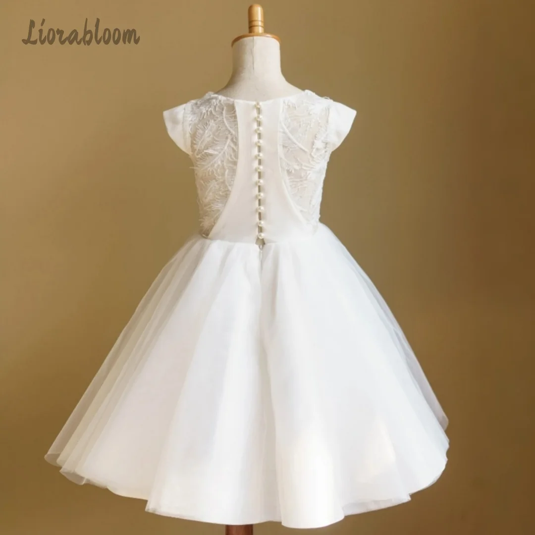 Abito da sposa semplice in pizzo per bambina, abito da damigella d'onore personalizzato con bottoni sul retro, abito da principessa per feste e matrimoni