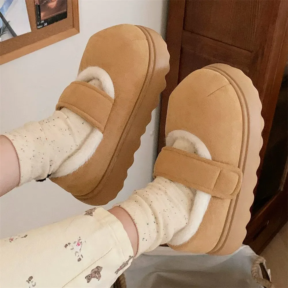 

Students Thick Bottom Bean Shoes Simple Creative Velcro Winter Casual Outwear Hundreds of Cotton Shoes Men and Women Cute Sweet