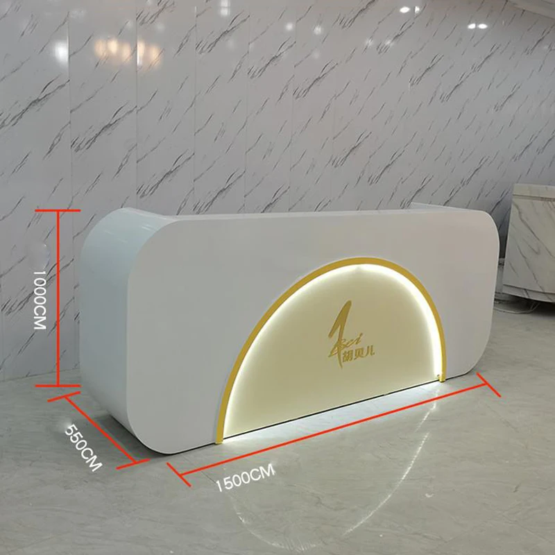 Classic Stylish Reception Desks Beauty Salon Front Illuminated Reception Desks Small Office Mostrador Commercial Furniture