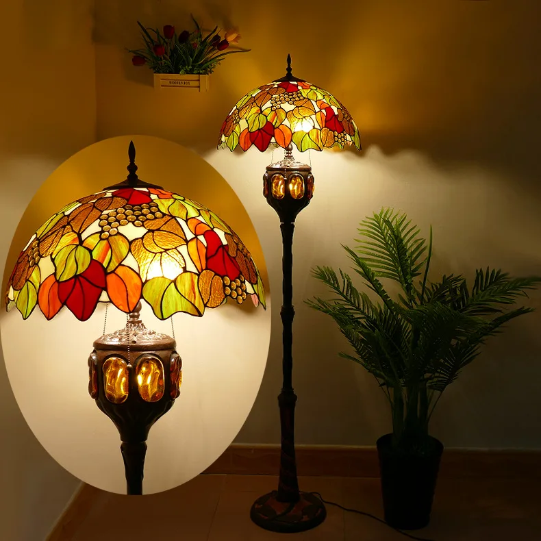 مصباح أرضي أمريكي عتيق مقاس 20 بوصة مصباح أرضي زجاجي ملون عالي الجودة