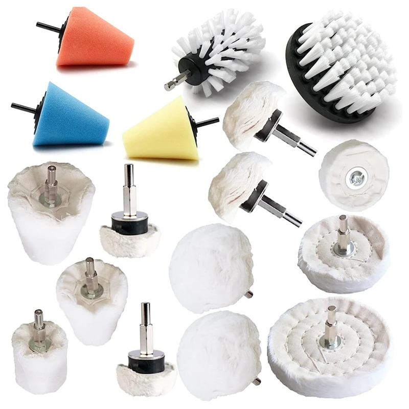 Polishing Pad Buffing Wheel Kit 17Pack, Buffing Wheel Drill For Metal Aluminum Stainless Steel Chrome Wood Plastic Etc