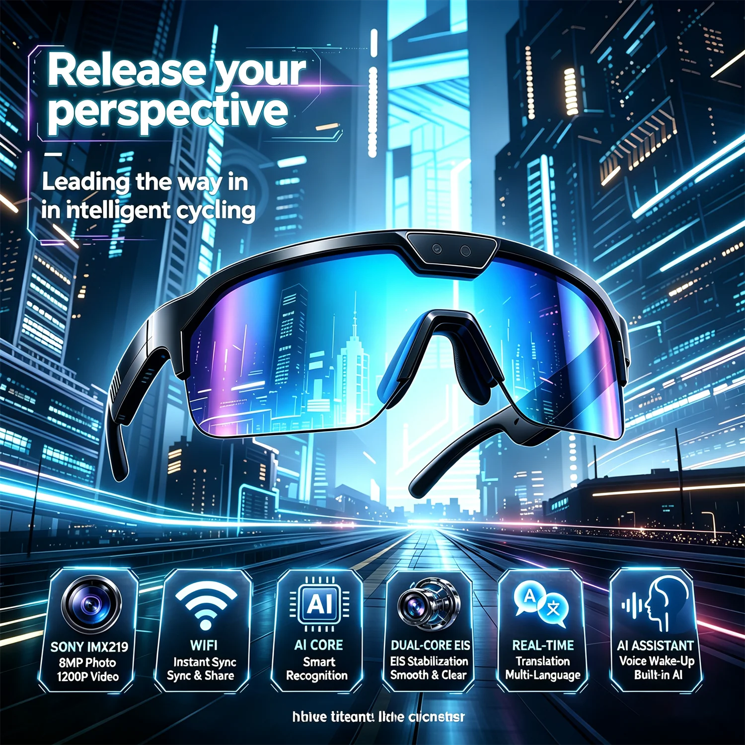 Smart AI Glasses 4K 800W Long Endurance Translation Recognition Anti Blue Light Anti Shake Cycling Summer Smartglasses