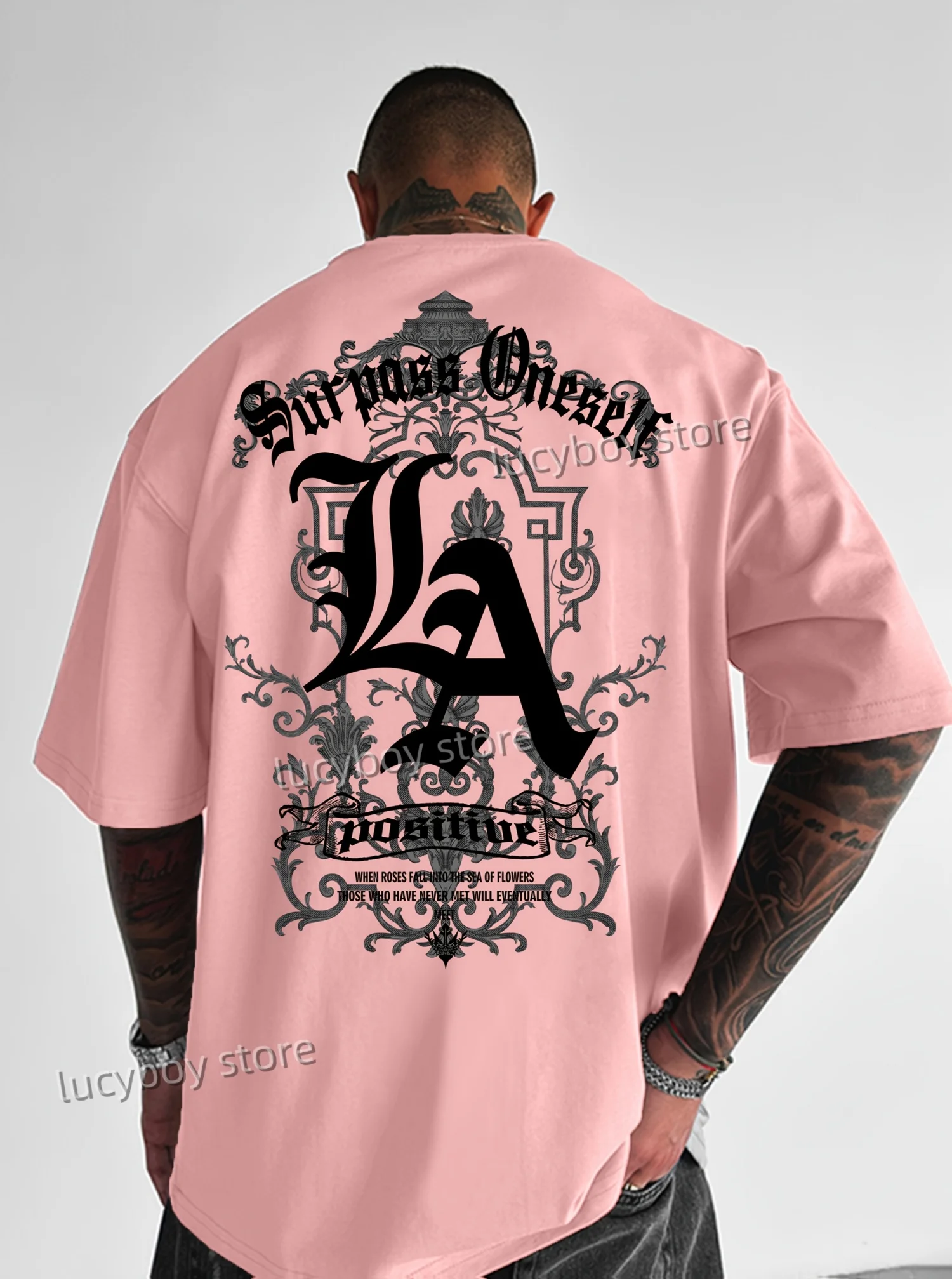 2025 Summer Men Sports Loose Comfortable Men's T-shirt Letter LA print Men's Short-sleeved Top Daily Street Mens T-shirt image 2