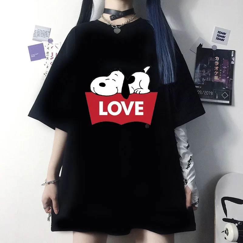 Snoopies Anime Dog Animal New Fashion Women T-shirt Print Short Sleeve Round Neck Cute Graphic Tee Shirts Female Tops Clothing