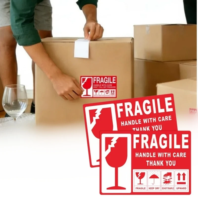 20/100Pcs Fragile Sticker Handle With Care Keep Dry/Upward/Do Not Trample Warning Label For Shipping Box Glassware Fragile Item