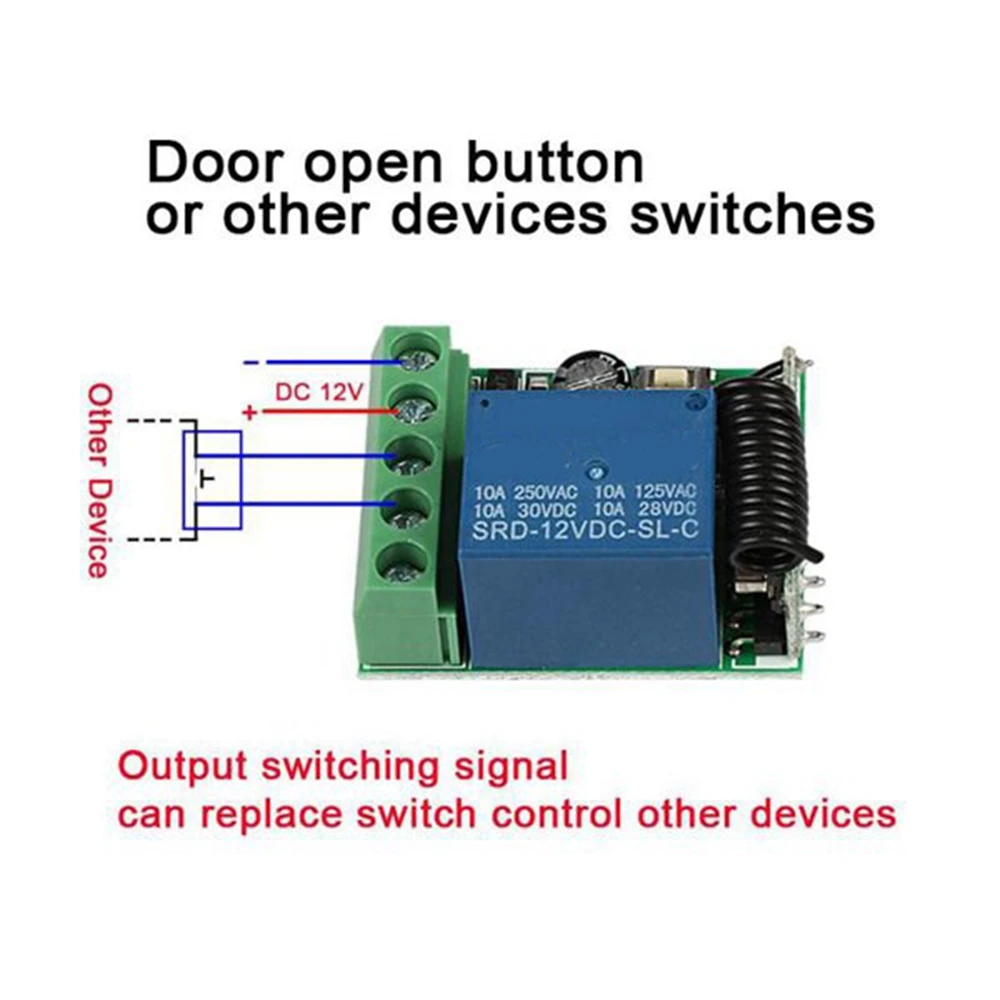 RF Módulo Receptor Sem Fio Interruptor, Relé Único, 2 Transmissor Remoto, DC 12V, 433 MHz