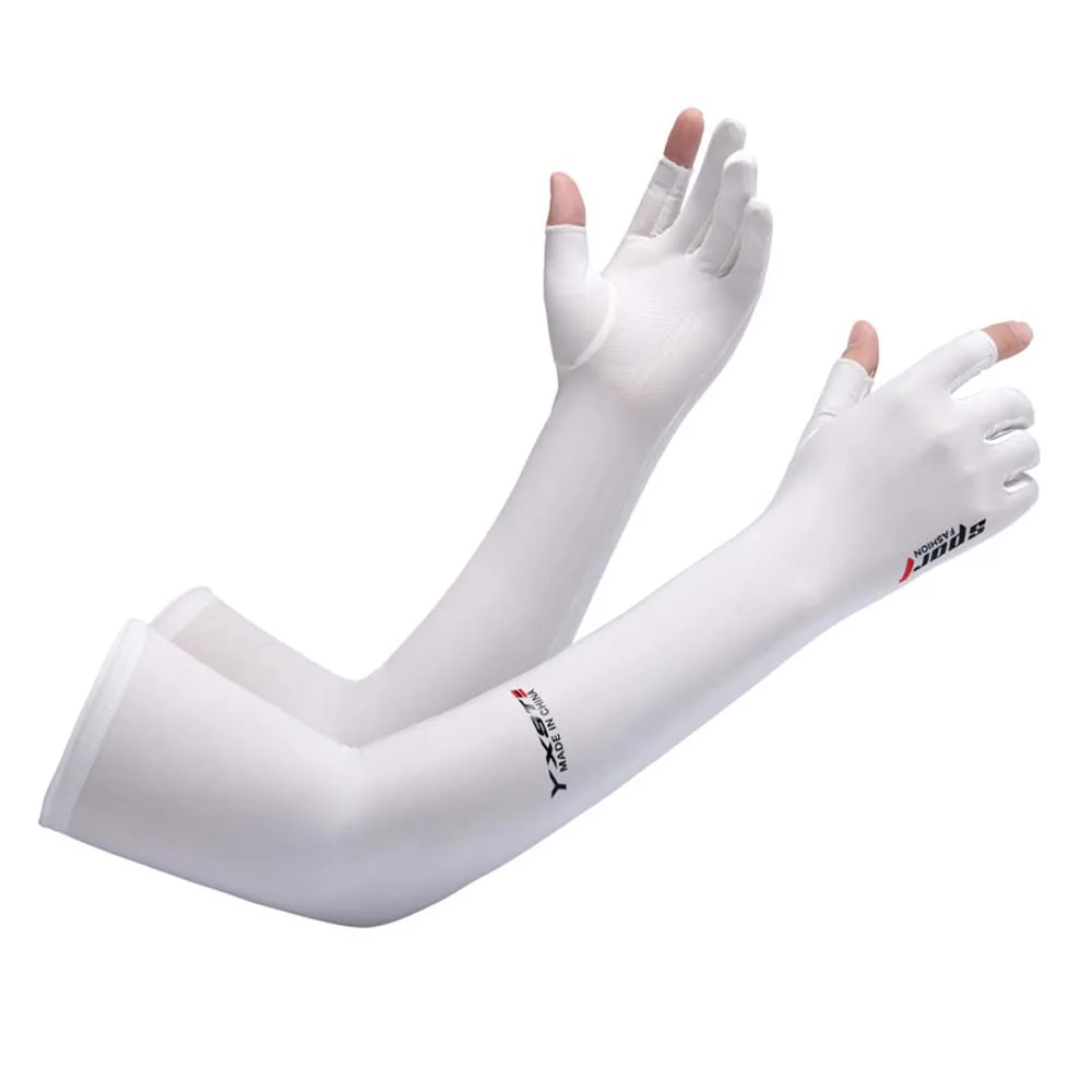 

Thin Half Finger Ice Sleeves Sun Protection Breathable Summer Long Arm Covers Sweat-absorption Anti-Slip Anti-UV Arm Sleeves