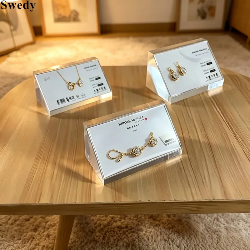 5 Pieces 50x25mm / 70x30mm Triangular Acrylic Sign Holder Stand Jewelry Gift Shop Price Label Card Holder Display Stand