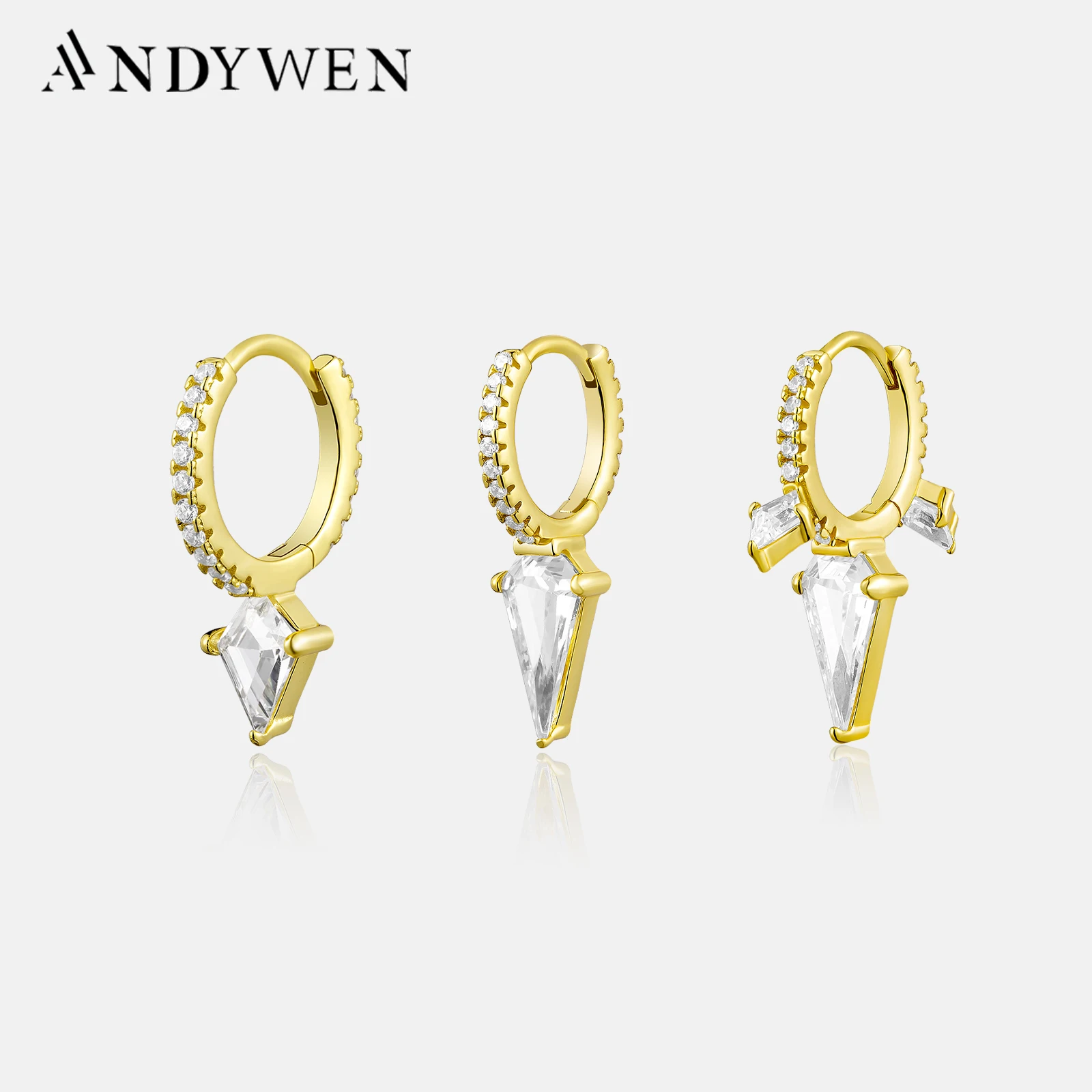 ANDYWEN 925 Sterling Silver Three Long Triangle Spike Drop Earring Women Circle Loops Piercing Pendientes Clips Jewelry