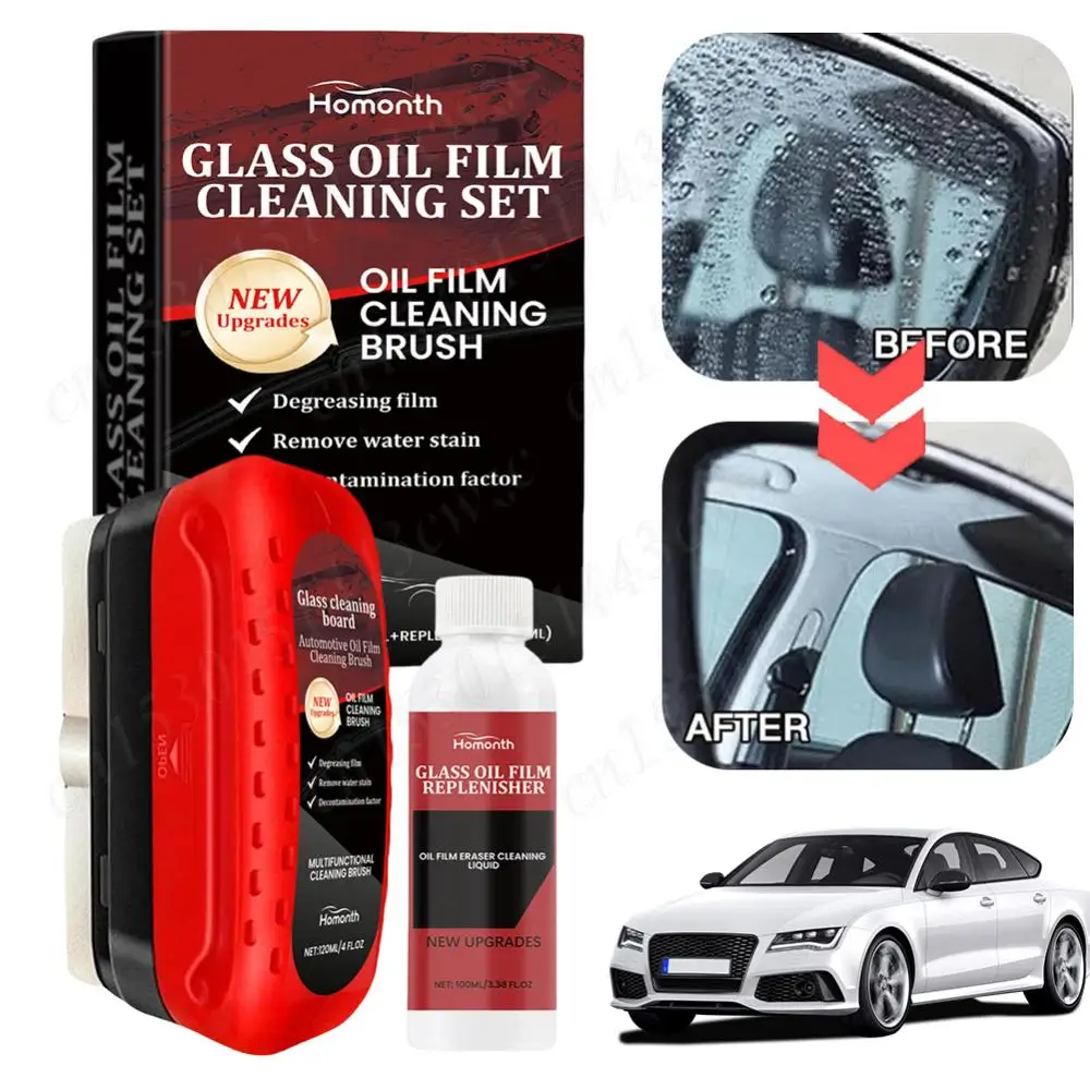 Car Glass Oil Film Removal with Refill Liquid Anti-Rain Cleaning Wipe Brush Car Windshield Oil Film Cleaner Glass Cleaning Board