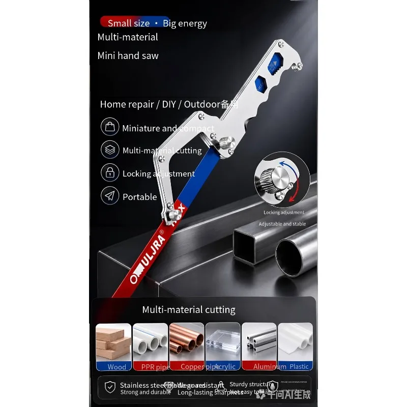 Picture 7: Flexible Heavy Duty Mini Hacksaws Aluminum Frame Compact Hack Metal Cutter Bi-Metal HSS Blade Hand Saw Woodworking Tools