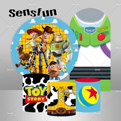 Woody Jessie Buzz Lightyear Toy Story Round Backdrop Cover for Kids Birthday Party Decor Cowboy Plinth Covers Arch Backgrounds