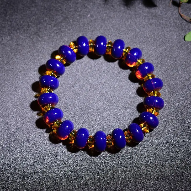 Natural Multi-Meter Water Purified Violet Lamper Bracelet Ore Raw Stone Beeswax Amber Plate Bead Hand String Couple Jewelry