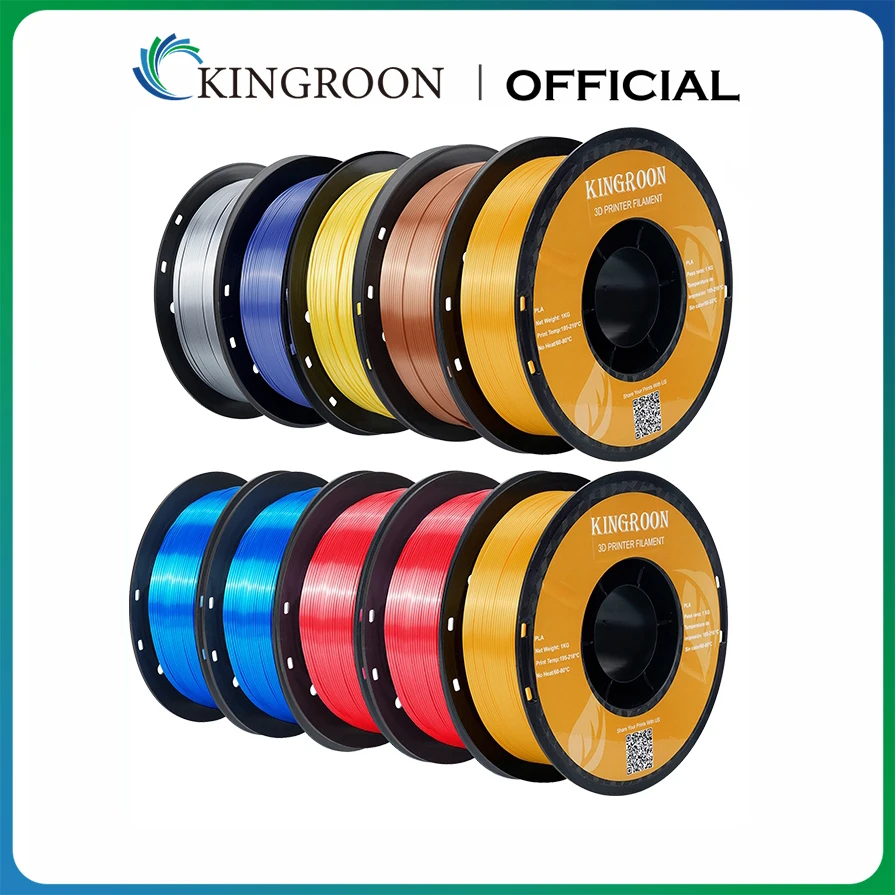 

KINGROON 5KG 10KG Silk PLA Filament 1.75mm For 3D Printer, Metal-Like Shiny Consumable 1kg (2.2lbs) 1 Spool 3D Printer Material