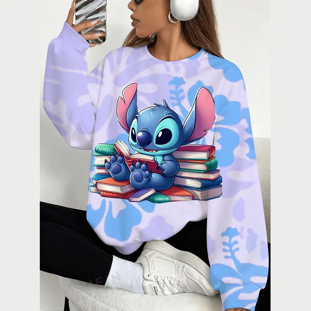 بلوفرات عصرية من سلسلة ديزني للنساء، بلوزات برقبة دائرية مطبوعة ومريحة، ملابس نسائية