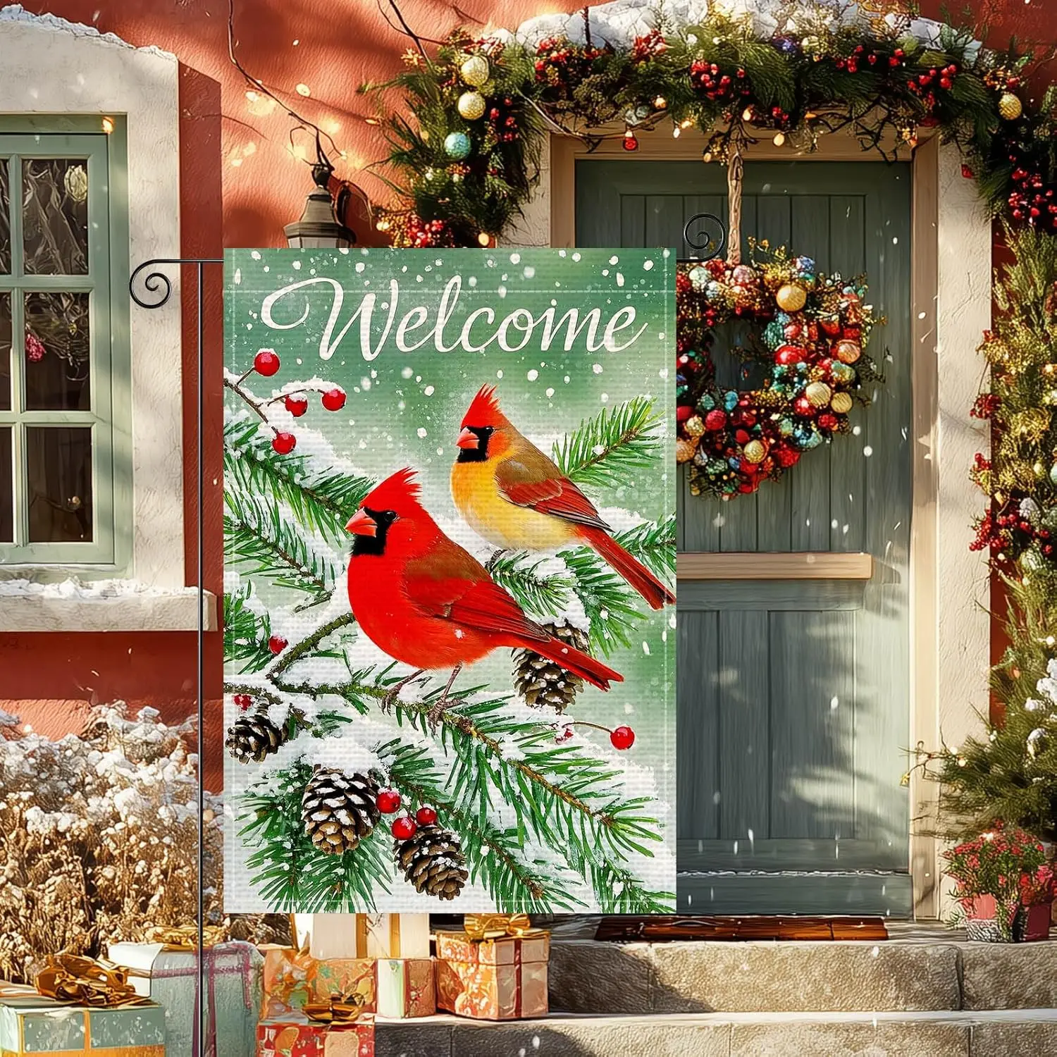 Welcome Garden Flag 12x18 Inch Bird Garden Flags Burlap Double-Sided Snowflakes Winter Holiday Decoration Banner Merry Chris EEZ