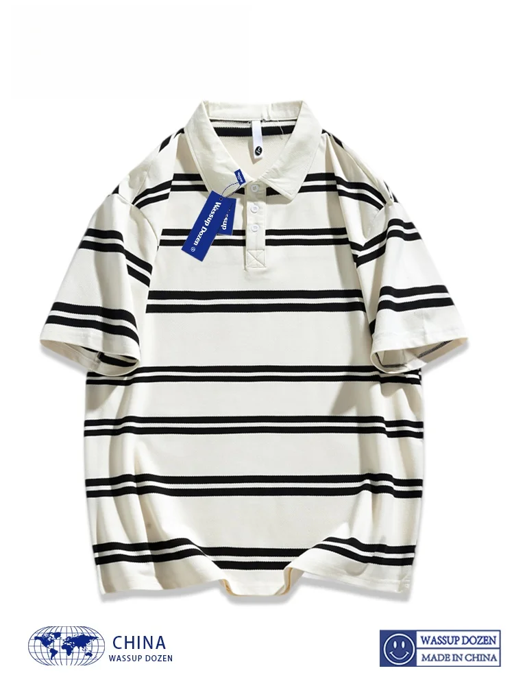 

Wassup Dozen Men's Stripe irt ort Sve Summer New Sle Japanese Trend College Sle Cotton Polyester Blend T-irt