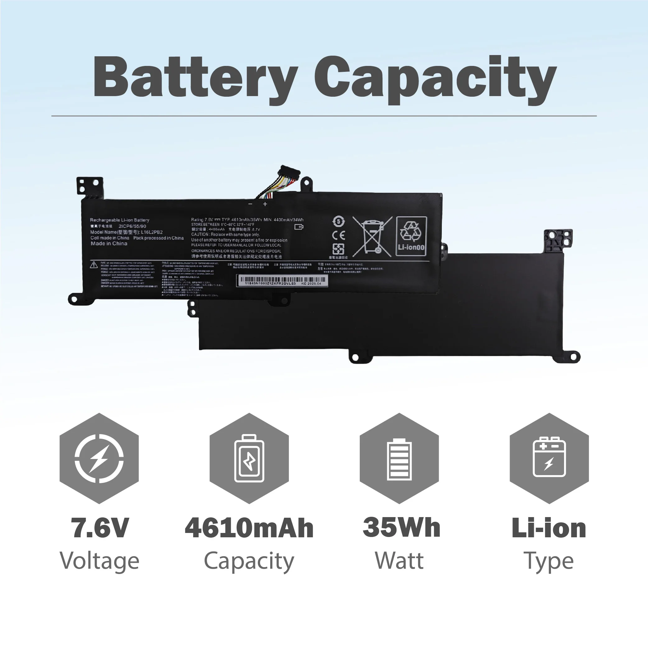 L16L2PB2 35Wh 4610mAh 7.6V Laptop Battery Compatible with Lenovo IdeaPad 320-14AST 320-14IAP 320-14IKB 14ISK 15ABR 15IAP 15IKB 1