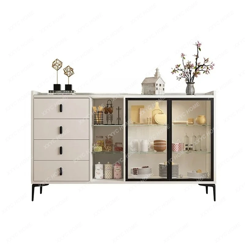 

Llight luxury modern simple household tea cabinet glass storage locker against the wall living room side cabinet