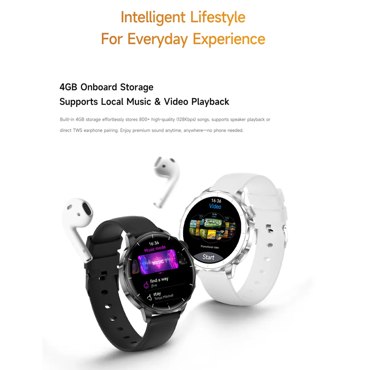 ساعة ذكية للنساء عبرية 1.32 بوصة شاشة Amoled 4GB/ROM Whatsapp Reply بلوتوث مكالمة الملاحة AI مساعد Smartwatch الرجال