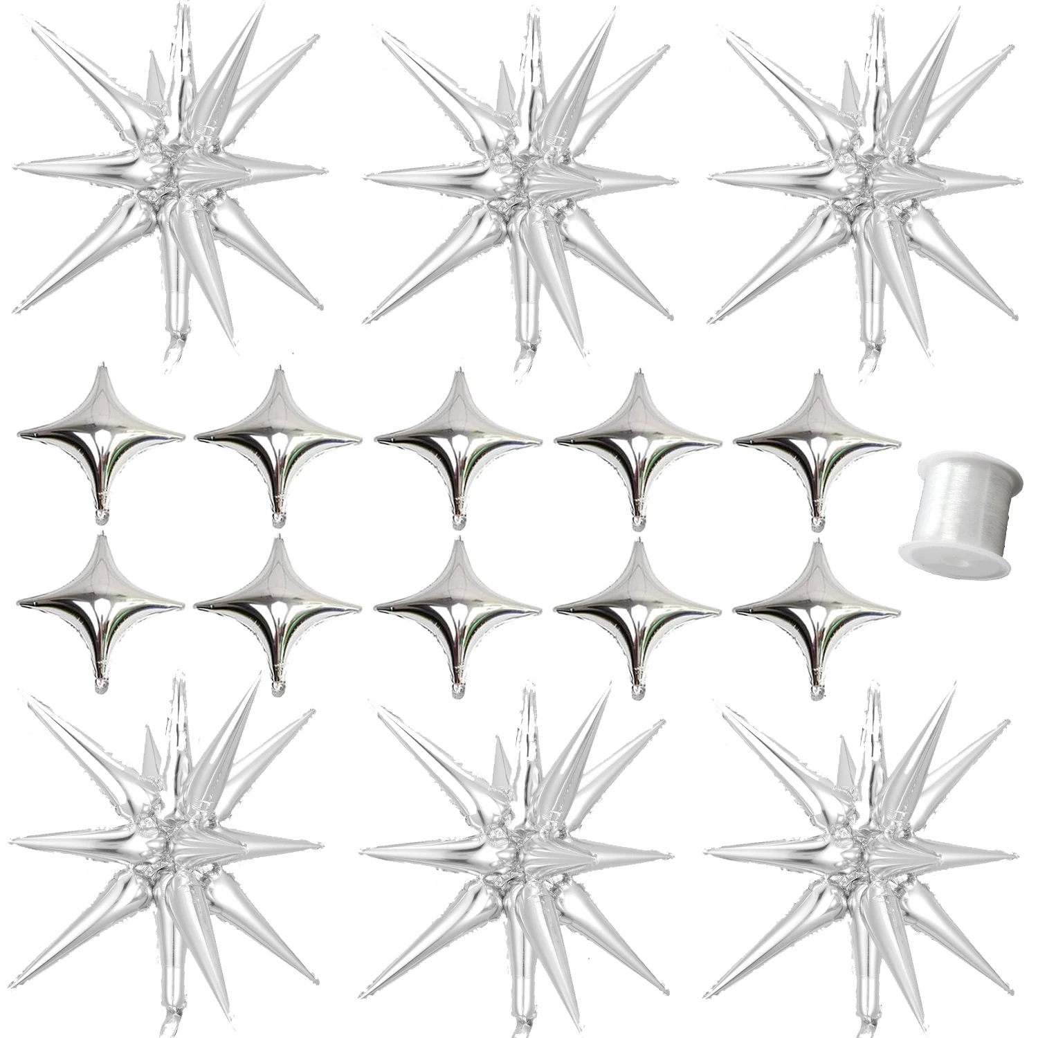 Kit de globos de aluminio de estrella plateada, globo de estrella de cuatro puntas Starburst, bricolaje, Baby Shower, cumpleaños, decoración de fiesta de Ramadán, accesorio para fotografía