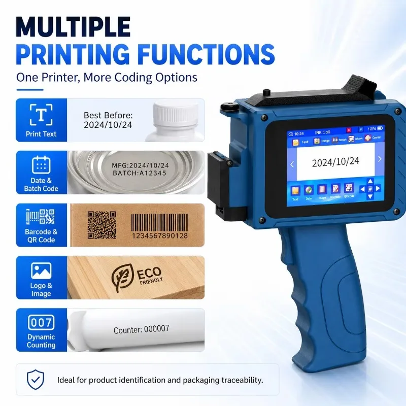Hot Sale Portable Handheld Inkjet Printer, Date QR Barcode Coding Machine for Carton Bottle & Plastic Packaging