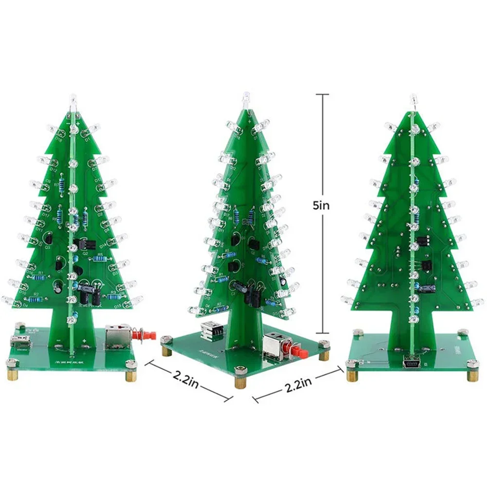 3D Color Christmas Tree LED Flash Circuit Kit Electronic Science Assembly 3 Color/7 Color Flashing LED PCB DIY Electronics Kits