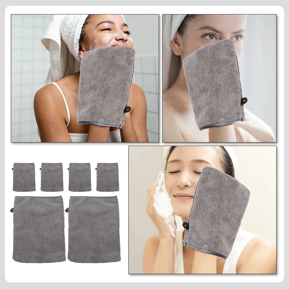 6 ชิ้น Moisturizer Fiber Makeup Remover ถุงมือทําความสะอาดใบหน้า Mitts Travel Cleanser