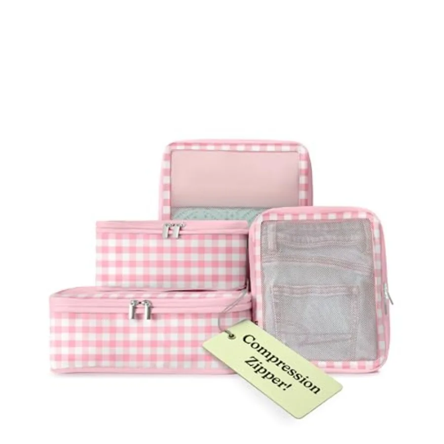 

Space-Saving Compression Packing Cubes for and Women Compressible Carry-On Suitcase Organizer in Soft Blue Lightweight Travel L