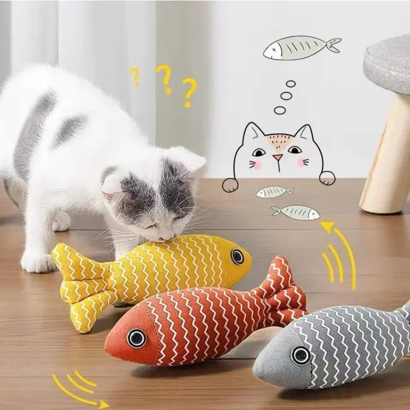 Catnip Fish Plush Toy for Cats, Teeth Cleaning Chewing Stimulation, Bite Resistant Interactive Kitten Self-Play Pet Supplies