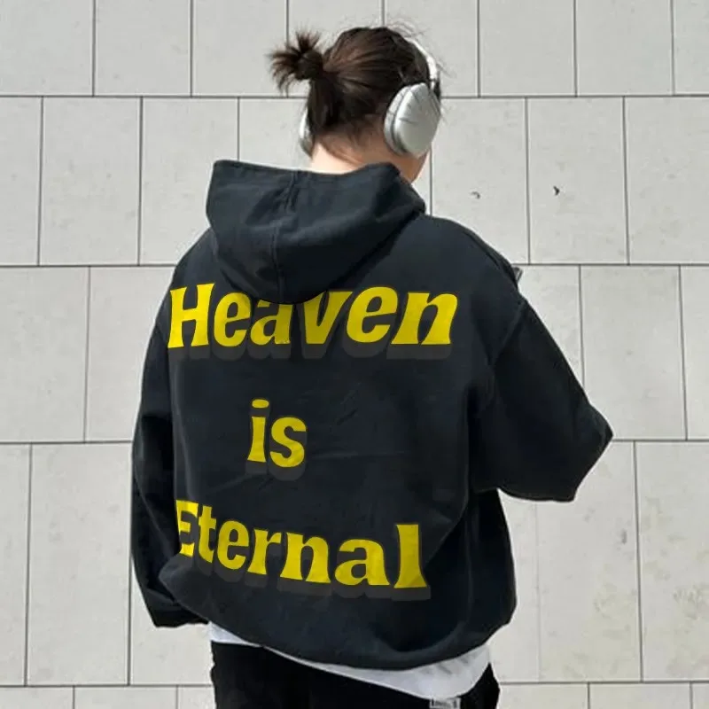 

2025 Autumn and Winter 100% Cotton Heaven Is Eternal Print Unisex Hoodie High-end Luxury Is for Both Men and Women Top Y2k