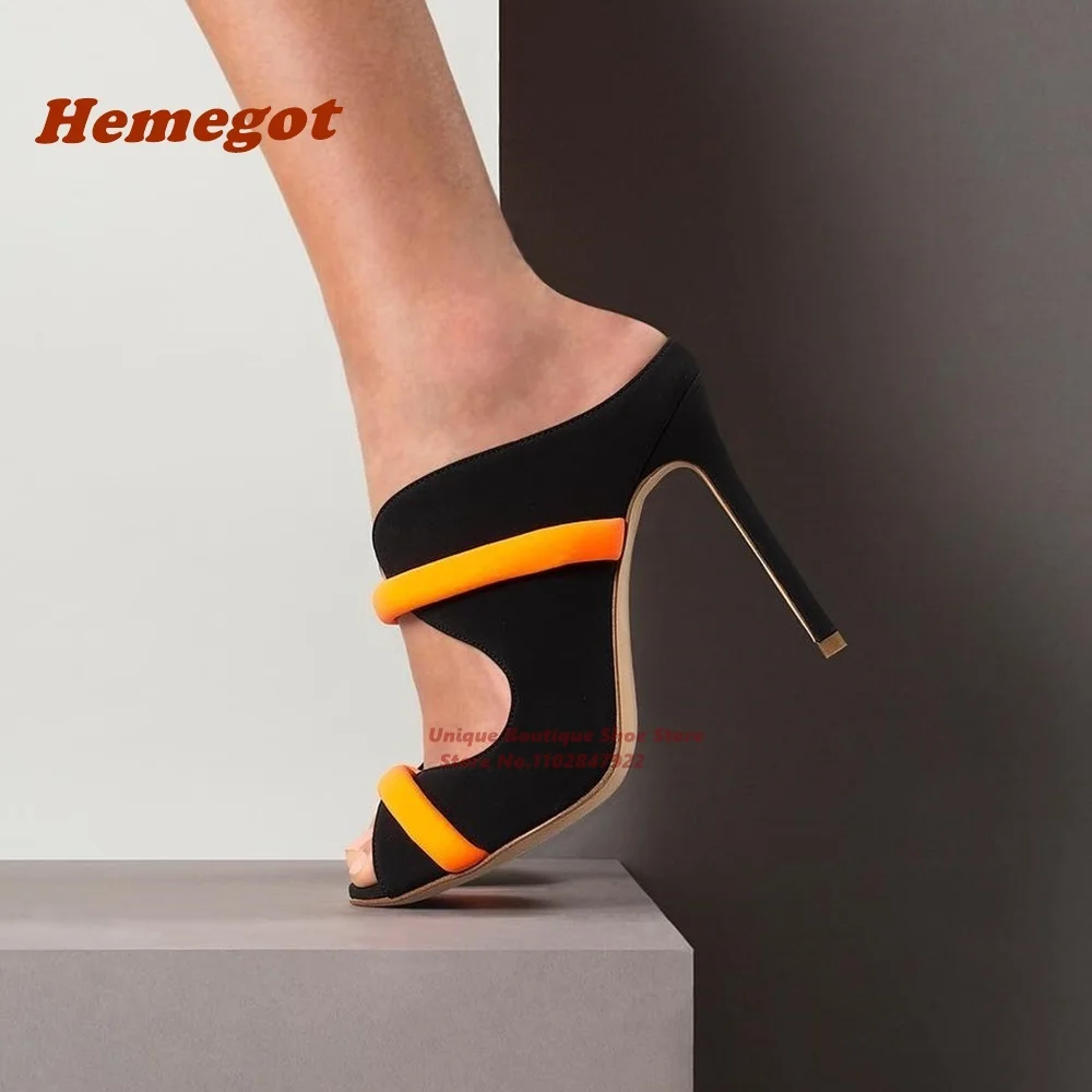 Patchwork Stiletto Slippers Pointy Toe One Strap Multi-Color Mules Slip On Thin High Heels Summer Shoes for Women 2023 New Sexy