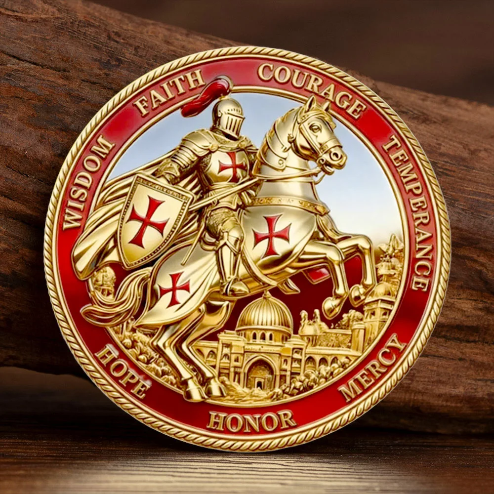 Pièce de monnaie souvenir plaquée or Faith Courage Temperance Honor Hope, collection Guerrier du Roi