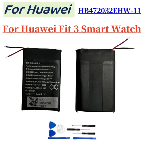 Replacement Battery HB472032EHW-11 400mAh 3.87V For Huawei Watch Fit 3 SLO-B19 Smart Watch Li-Polymer Internal Battery