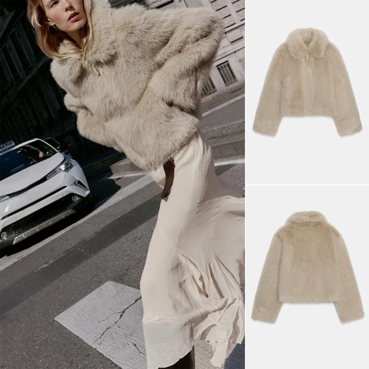 

Ele Women's Double-Sided Faux Fur Effect Jaet Zipper Long Sve Turn-down Collar ort Outerwear Autumn New Arrival