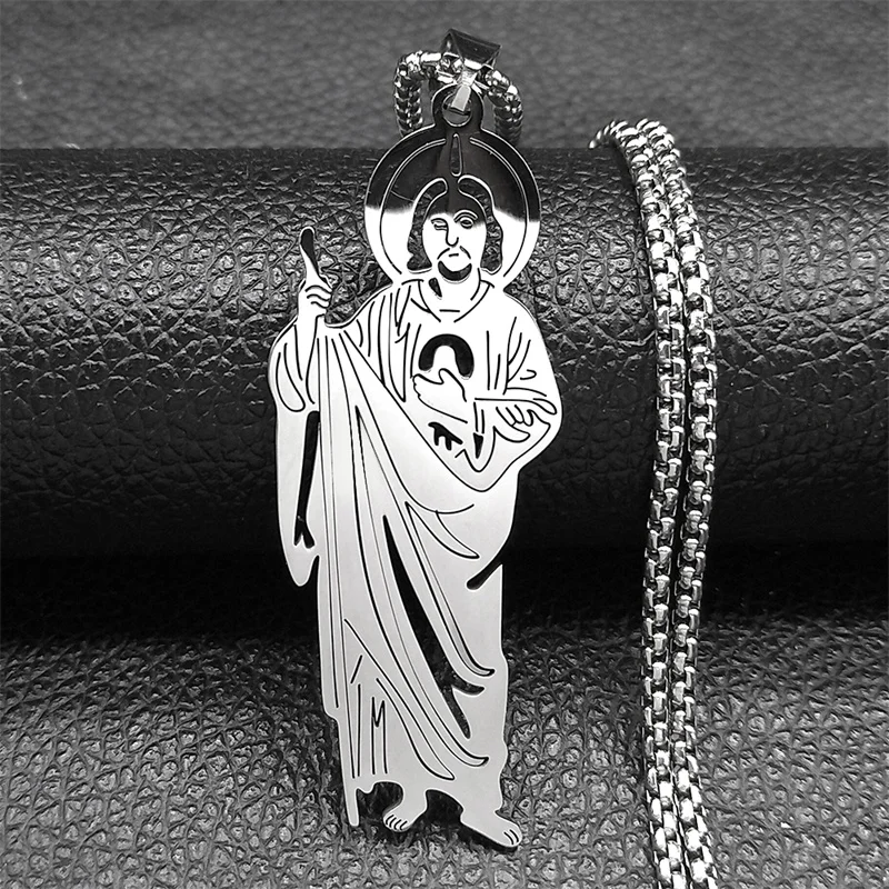 San Judas Tadeo Pendant Necklace for Men Women Stainless Steel Silver Color Saints Apostle of Jesus Chain Jewelry