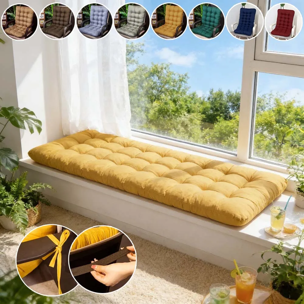 1PC Thick Seat Cushion with Stretch Straps High Back Support Anti-slip Ergonomic Rocking Chair Pad  for Garden Patio Outdoor Use