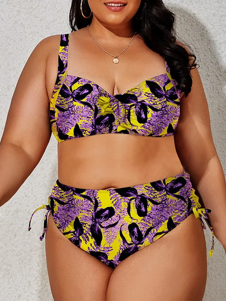 Vzvn 2026 New All Season Drawstring Bikinis Sexy Leopard Plus Size Bikinis for Women Split Swimsuit Beach Bikini 2 Piece Set