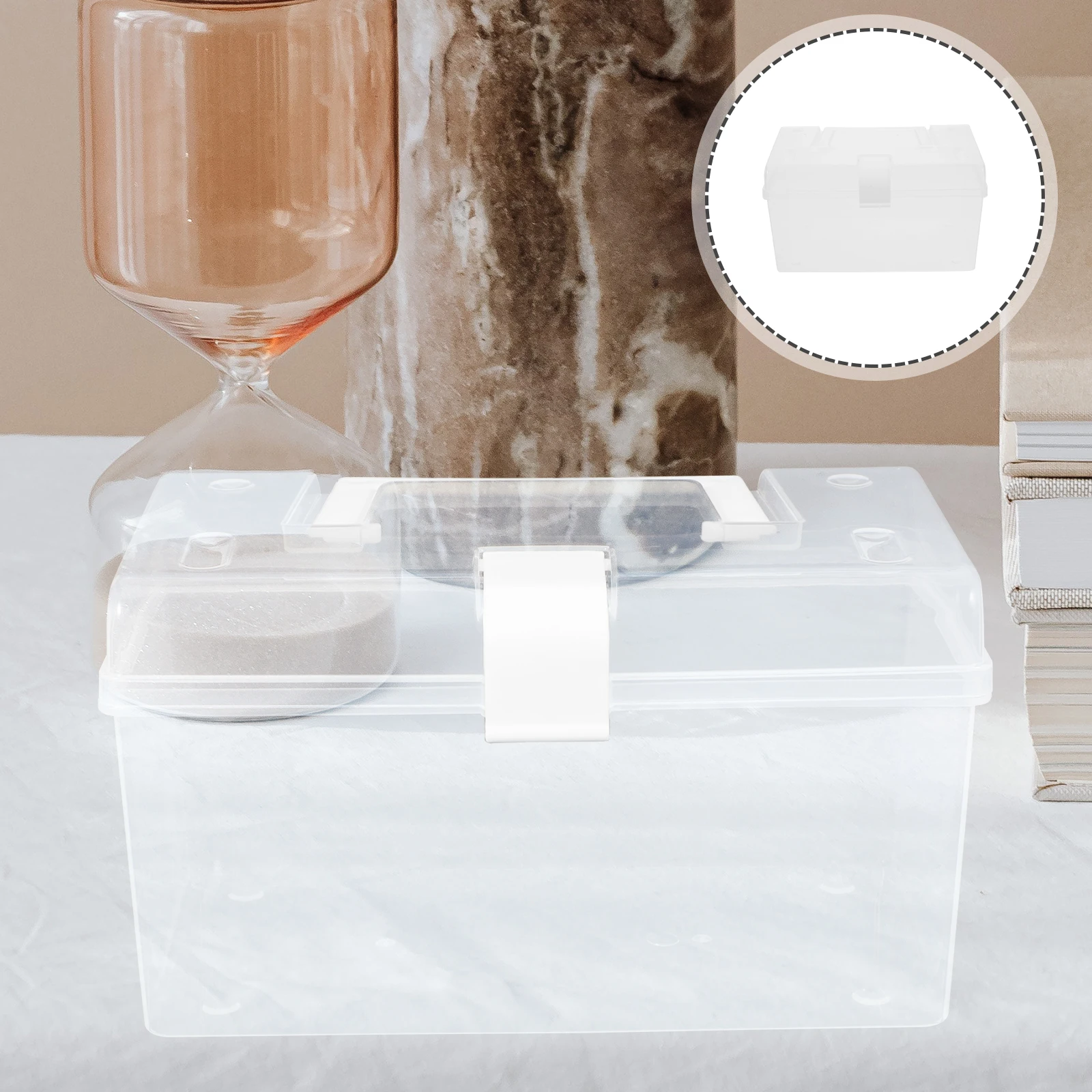 

Portable Medicine Storage Organizer Transparent Plastic First Aid Box Compact Durable Home Use Small Size White S
