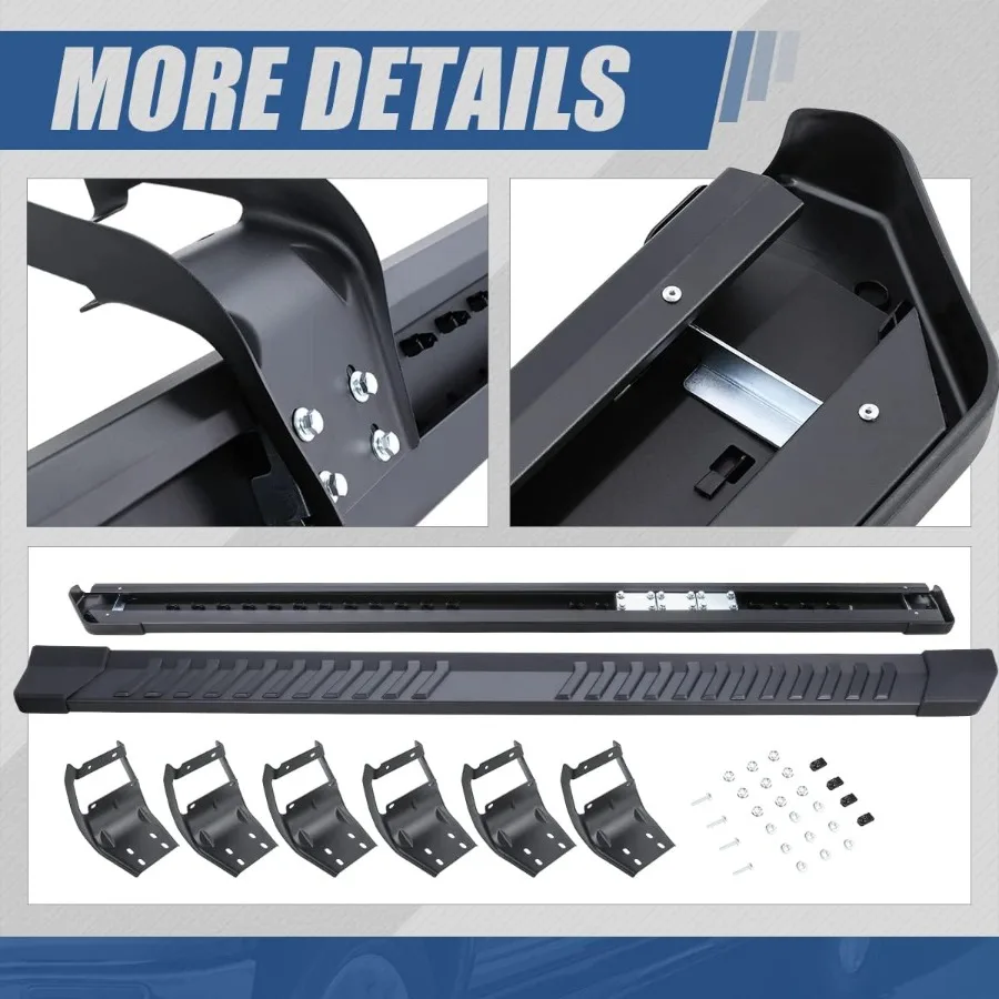 لوحات تشغيل بخطوات جانبية مقاس 6 بوصات مع دعامات تثبيت للوصول إلى شاحنة شديدة التحمل من الفولاذ المقاوم للصدأ مطلية بمسحوق أسود Nerf B