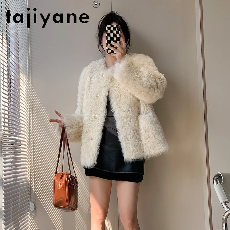 معطف فرو مزدوج الوجه من صوف الغنم الطبيعي 100% من TAJIYANE سترة نسائية فاخرة من الفرو الحقيقي ملابس شتوية 2025 ropa mujer