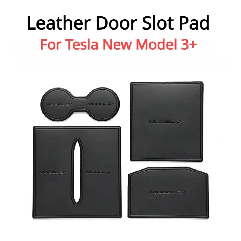 Tapis de fente de porte en cuir pour Tesla, nouveau modèle 3 +, tapis de tasse antidérapant, rainure de porte, accessoires de voiture pour modèle 3 Highland 2024