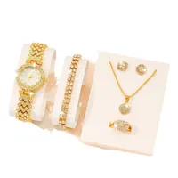6PCS/set Women Watch Luxury Elegant Alloy Watch Crystal Wristwatch for Ladies Gift Quartz Watch Alloy Rhinestone Bracelet