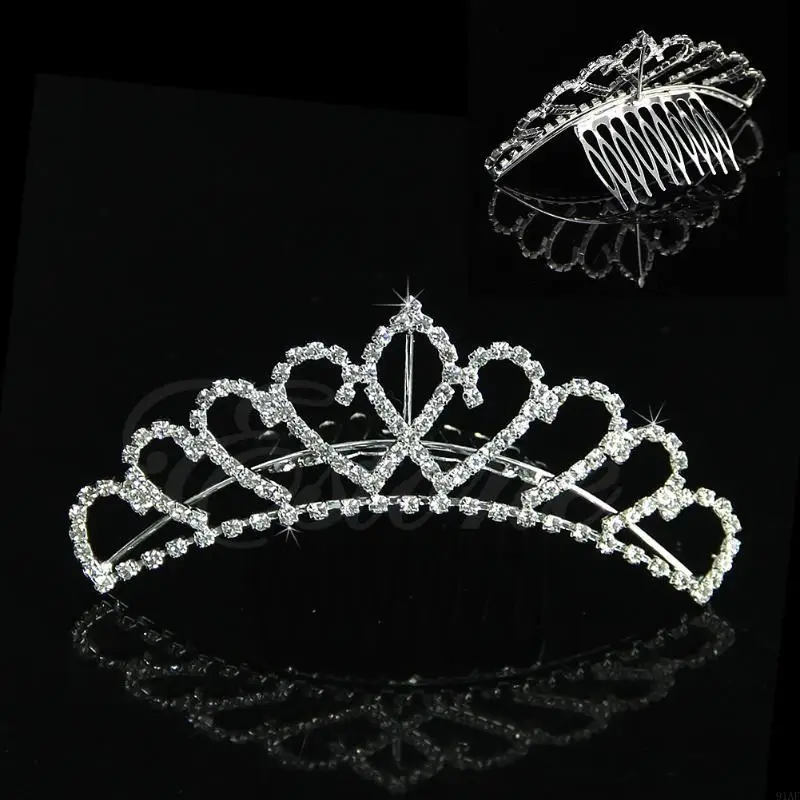 91AF Wedding Bridal Comb Crown for Rhinestone Pageant Prom Crystal Hair Headban
