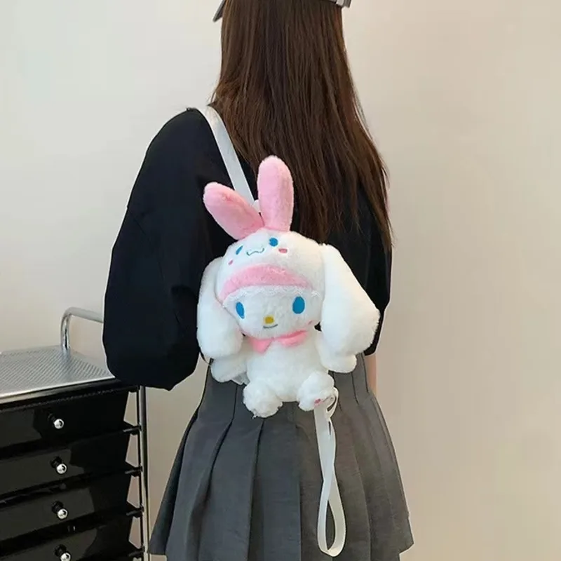 Sanrio Cute My Melody Kuromi Plush Backpack All Match Plush Shoulder Bag Kawaii Transformate Cinnamoroll Girls Crossbody Bag